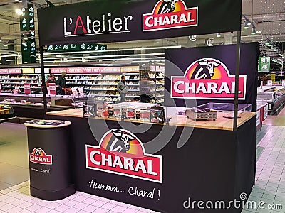 Bordeaux, gironde France - December 06 2018 - marketing butcher stand for industrial meal charal in supermarket Editorial Stock Photo