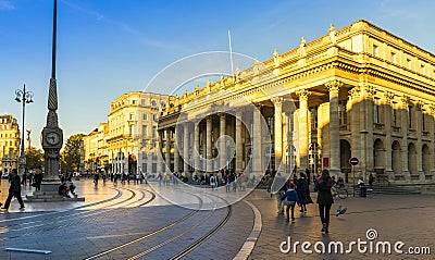 Grand Theater of Bordeaux late afternoon in Bordeaux in New Aquitaine, France Editorial Stock Photo