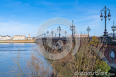 Bordeaux, the stone bridge in the center Stock Photo