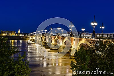 Bordeaux stone bridge over Garonne river Stock Photo