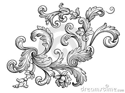 Vintage Baroque Victorian frame border monogram floral ornament scroll engraved retro pattern tattoo calligraphic vector heraldic Vector Illustration