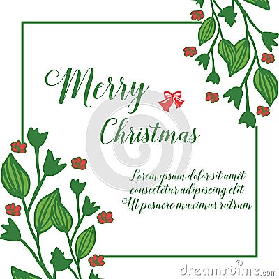 Border of banner merry christmas, with green leafy flower frame, isolated on white background. Vector Vector Illustration