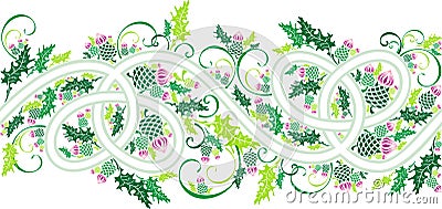 Border with celtic ornament and flowers thistle Stock Photo