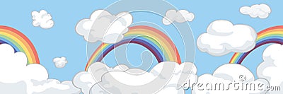 Border with clouds and a rainbow Vector Illustration