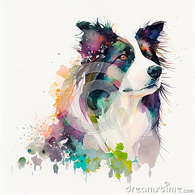 Border Collie Watercolor Portrait Dog Painting Stock Photo