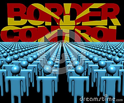 Border Control text with Macedonian flag and crowd of people illustration Cartoon Illustration