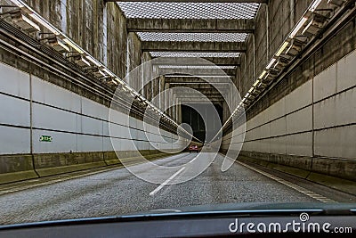 Border control in the tunnel between Sweden and Denmark to prevent criminal gang members to enter Denmark Stock Photo