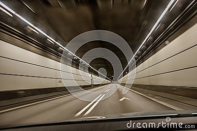 Driving in the tunnel between Sweden and Denmark Stock Photo
