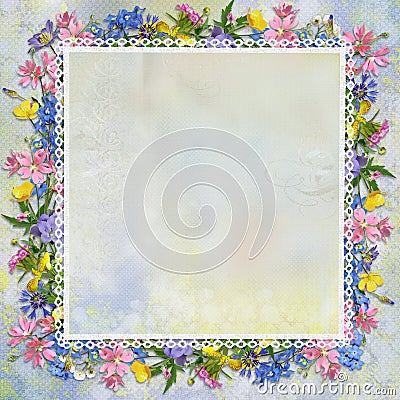 Border of flowers on a gentle background Stock Photo
