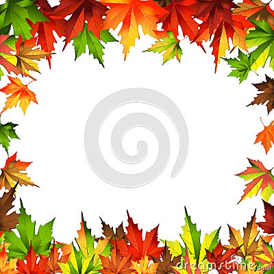 Border frame autumn leaves isolated on white Vector Illustration