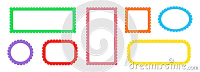 Border frame scallop edge rectangle, oval, round vector shape. Wave scallop squiggle cute simple rectangle border set Vector Illustration
