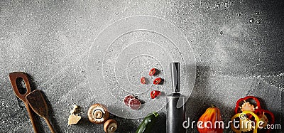 Border of fresh pizza ingredients for toppings Stock Photo