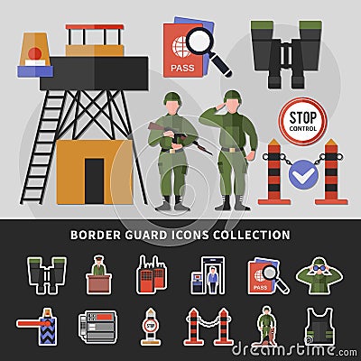 Border Guard Icons Collection Vector Illustration