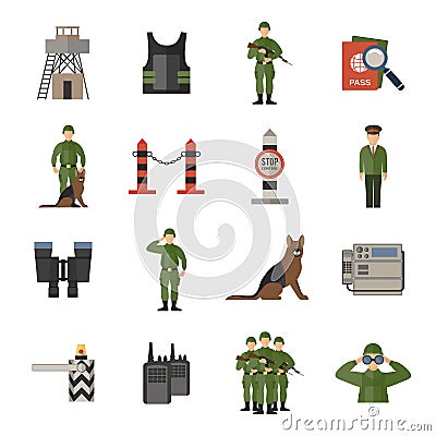 Border Guard Icons Flat Vector Illustration