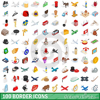 100 border icons set, isometric 3d style Vector Illustration