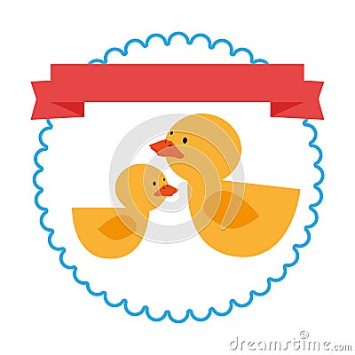 Border with label and ducks toy Vector Illustration