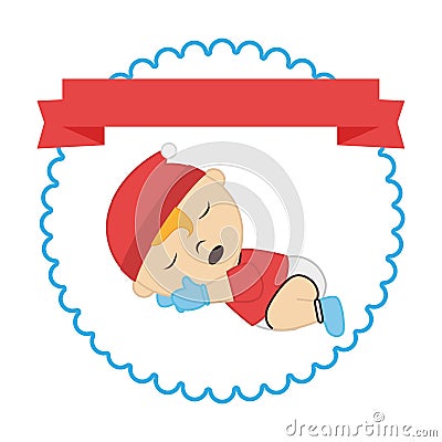 Border with label and sleep baby boy Vector Illustration
