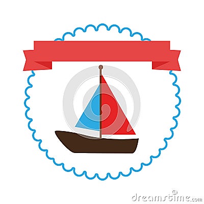 Border with label and Toy yacht Vector Illustration