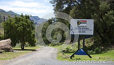 The border between Lesotho and South Africa Editorial Stock Photo