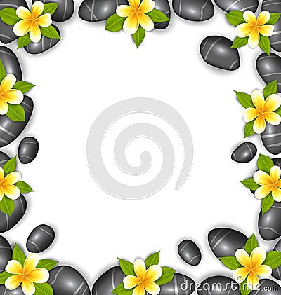 Border Made in Stones and Tropical Beautiful Flowers Vector Illustration