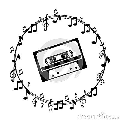 Border musical notes with cassette tape Vector Illustration
