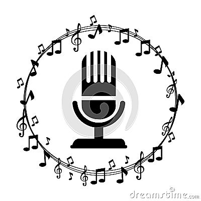 Border musical notes with microphone Vector Illustration