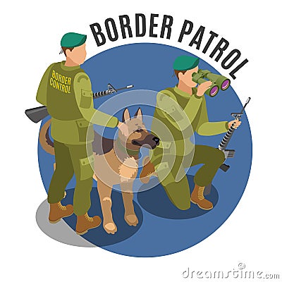 Border Patrol Isometric Composition Vector Illustration