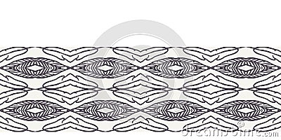 Seamless border pattern hand drawn petal shape background. Geometric allover print. Vector line art ribbon edging trim Stock Photo