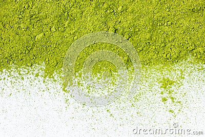 Border of powdered green tea top view close up Stock Photo