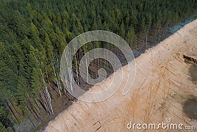 Border of the quarry advancing on the forest Stock Photo