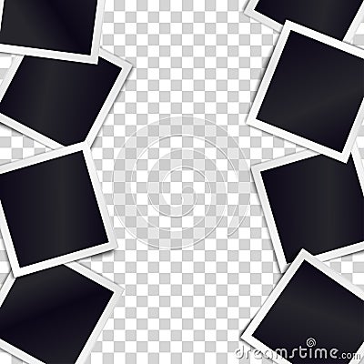 Border of realistic black photo frames on transparent background Vector Illustration