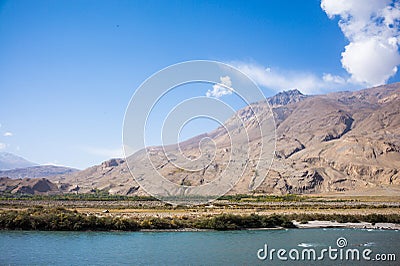 Border river Panj River in Wakhan valley with Tajikistan and AfghanistanÃ¯Â¼Å’Road trip on Pamir highway,Taji Stock Photo