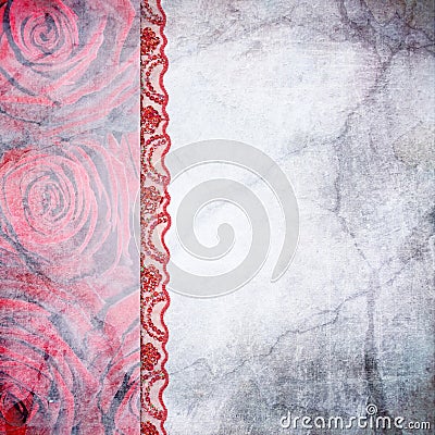 Border of roses and lace. Background Stock Photo