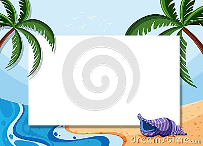 Border template with coconut trees and shell on beach Vector Illustration