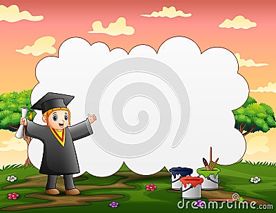 Border template with happy graduating child Vector Illustration