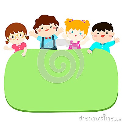 Border template with happy kids . Vector Illustration