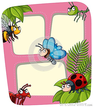 Border template with many insects Vector Illustration