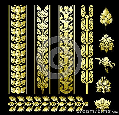 Border thai pattern art vector with icon flowers. Vector Illustration