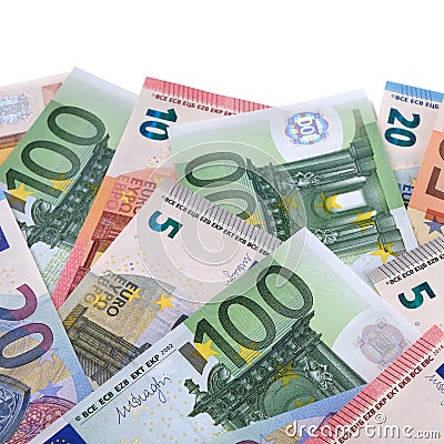 Border of various different Euro currency paper money bills Stock Photo