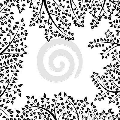 Bordered square frame in the form of a window with view from a forest Vector Illustration