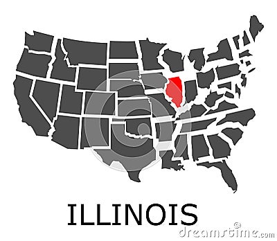 State of Illinois on map of USA Vector Illustration
