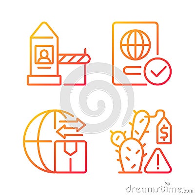 Borders control measures gradient linear vector icons set Vector Illustration