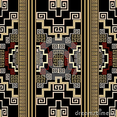 Borders seamless pattern. Geometric ornamental colorful vector background. Repeat decorative ornate striped backdrop. Greek ethnic Vector Illustration