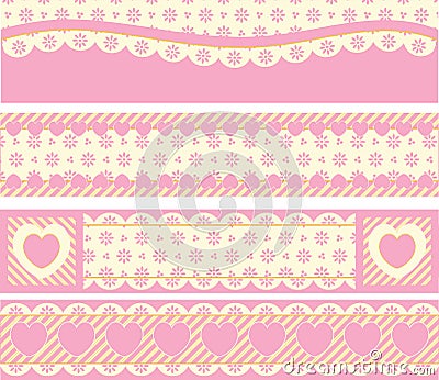 Borders With Victorian Eyelet Hearts and Stripes Vector Illustration