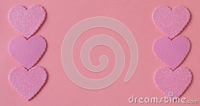 Bordure of hearts with copy space. Valentine`s day background. Stock Photo