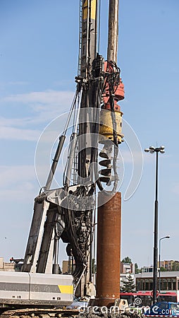 Bore Pile Rig auger at the construction site , Drilling wells Stock Photo