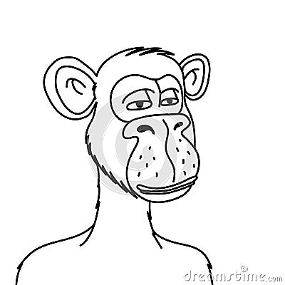Bored ape NFT isolated on white background. Non fungible token blockchain monkey vector illustration Vector Illustration