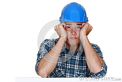 Bored construction worker Stock Photo