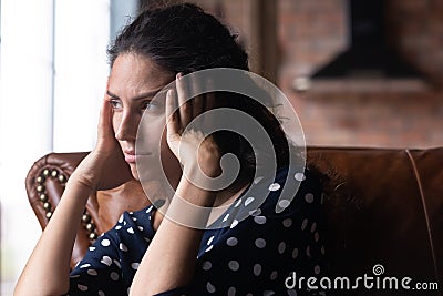 Bored depressed woman feeling apathy, suffering from boredom Stock Photo