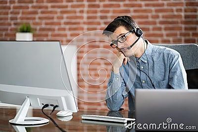 Bored Employee Person In Video Conference Stock Photo